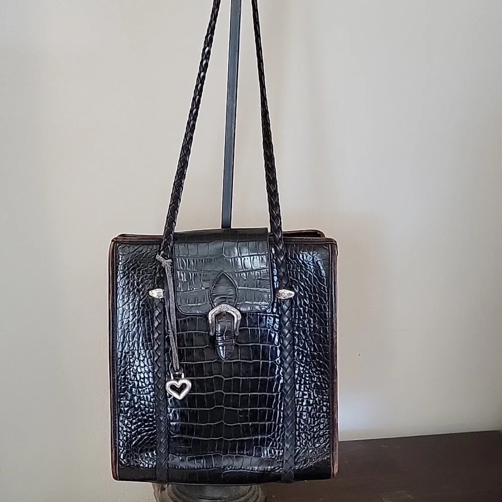 Brighton Brown Croc Leather Shoulder Bag - Picture 3 of 15